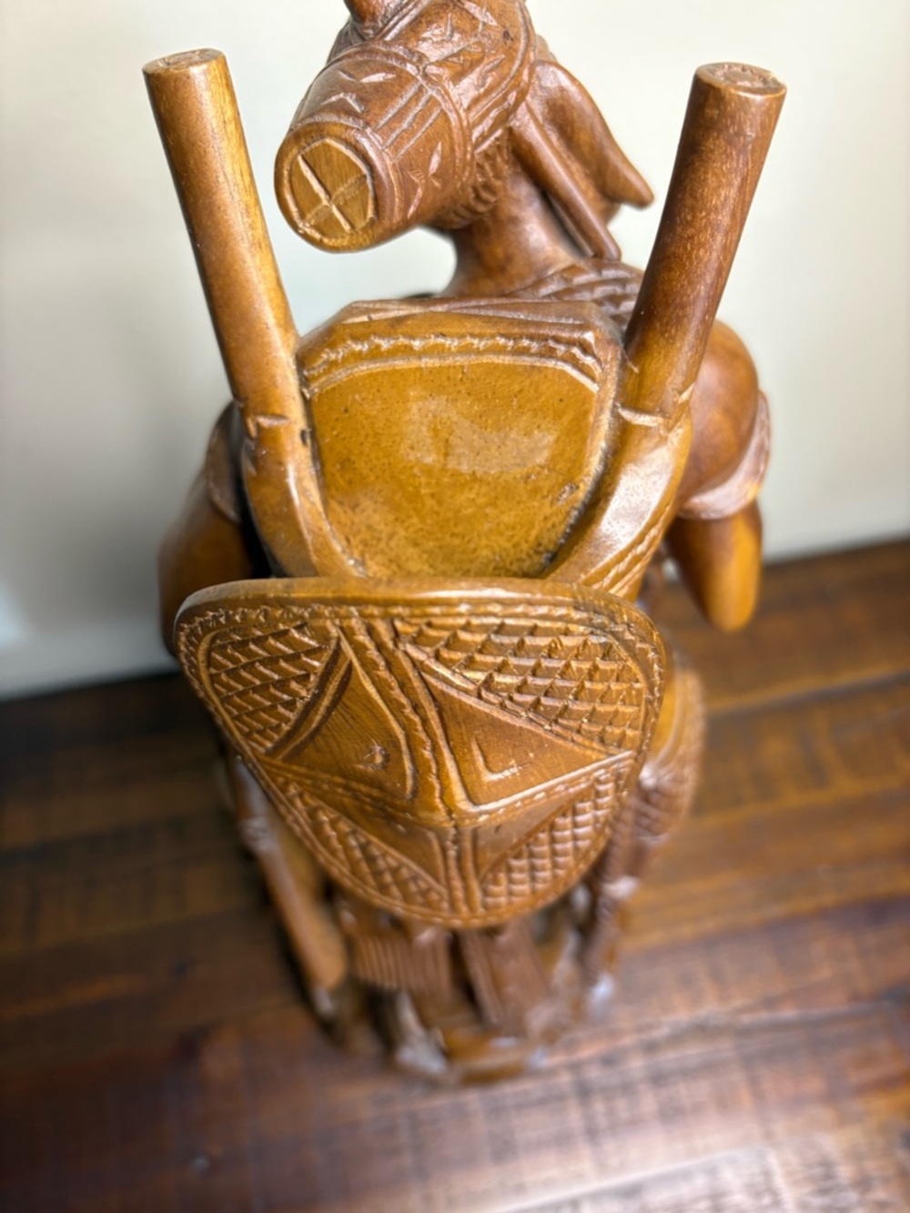 Vintage Folk Art Hand- Carved Wood Sculpture Depicting A Tribal Man - Picture 9 of 16